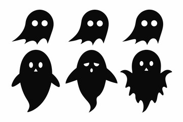 Halloween ghosts silhouette vector set, Collection of Halloween ghost silhouettes
