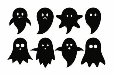 Obraz premium Halloween ghosts silhouette vector set, Collection of Halloween ghost silhouettes 