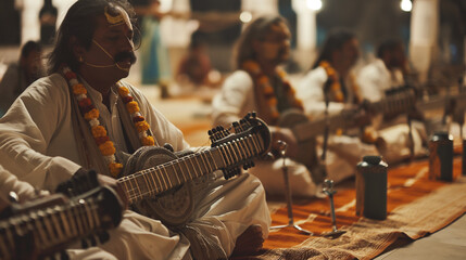 Traditional Indian Music - Musicians in India playing traditional Indian instruments, cultural and harmonious