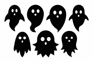 Halloween ghosts silhouette vector set, Collection of Halloween ghost silhouettes
