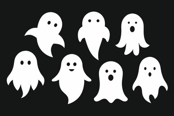 Halloween ghosts silhouette vector set, Collection of Halloween ghost silhouettes
