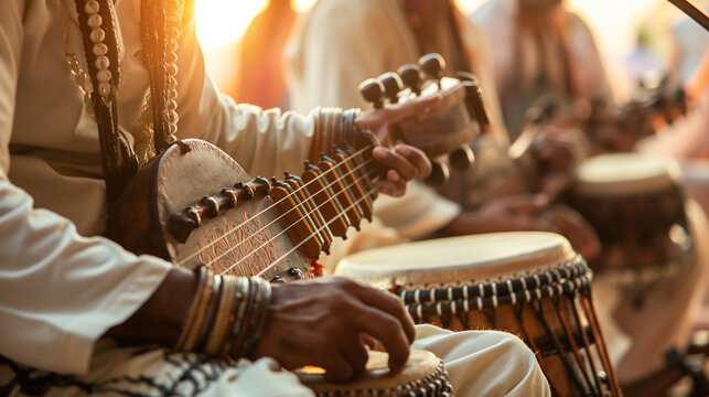Traditional Indian Music - Musicians in India playing traditional Indian instruments, cultural and harmonious