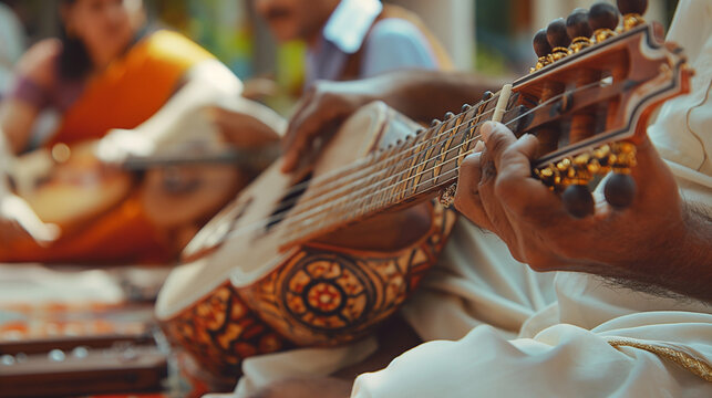 Traditional Indian Music - Musicians in India playing traditional Indian instruments, cultural and harmonious