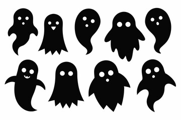 Halloween ghosts silhouette vector set, Collection of Halloween ghost silhouettes
