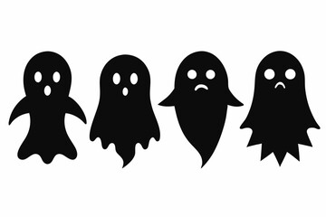 Halloween ghosts silhouette vector set, Collection of Halloween ghost silhouettes
