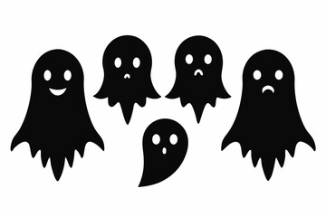 Halloween ghosts silhouette vector set, Collection of Halloween ghost silhouettes
