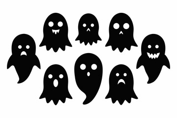 Halloween ghosts silhouette vector set, Collection of Halloween ghost silhouettes
