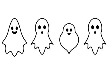 Halloween ghosts silhouette vector set, Collection of Halloween ghost silhouettes
