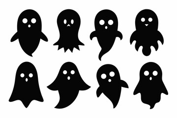 Halloween ghosts silhouette vector set, Collection of Halloween ghost silhouettes
