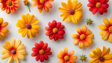 Obraz premium Whimsical Daisy Floral Pattern in Mixed Media Collage Style on Crisp White Backdrop