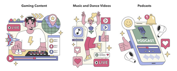 Fototapeta premium Social Media Content set. Flat vector illustration