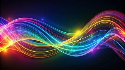 Vibrant, curved wave lines in diverse colors flow dynamically across a dark background, evoking futuristic digital communication and scientific concepts.