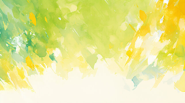 Abstract watercolor painting with green and yellow colors, with copy space text for art, design, and nature