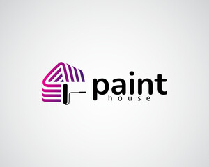 creative paint with a line concept in the shape of a house logo