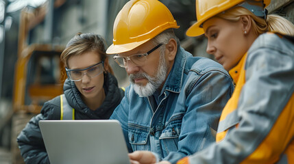 Diverse Team of Designers and Project Managers Collaborating on Construction Plans at Expanding Work Site