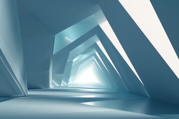 Abstract futuristic blue toned white corridor interior with glowing light. Modern architecture design concept.