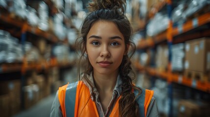Young Warehouse Worker in Safety Vest - Generative AI