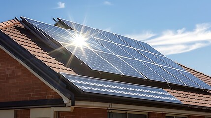Eco-Friendly Solar Energy Solution: Rooftop Panels on Suburban Homes Glowing in Sunlight