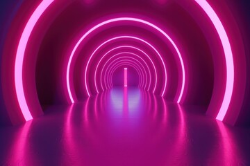 Obraz premium Futuristic Neon Tunnel with Glowing Pink Circles, Abstract Background for Technology, Music, or Gaming Design