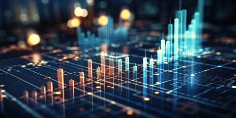 Obraz premium Digital Cityscape with Glowing Data Visualizations