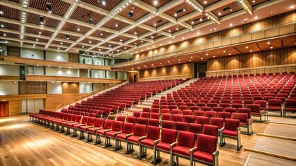 Naklejka premium Emptied auditorium with empty chairs and a row of seats clapping their nonexistent hands, awaiting an unseen event's commencement.