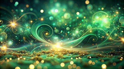 Vibrant, swirling emerald lights dance across a soft, blurred backdrop, evoking a sense of luxury, wonder, and enchanting mystique.