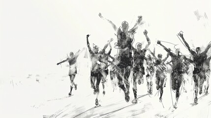 Paris Olympics Concept Athletes Sports Players Cheering Celebrating Crossing the Finish Line Background Template for Presentation Slides 16:9