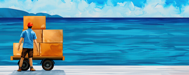 Package tracking, customer anticipation, free shipping excitement, Watercolor style