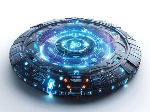 Futuristic Assistant Device with Holographic Interface Showcasing Advanced Personal Technology Concept