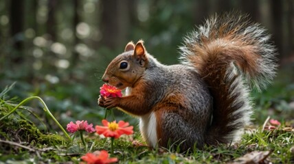 Obraz premium squirrel eating nut