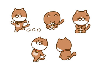 変なポーズをするかわいい茶猫のキャライラスト