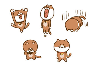 変なポーズをするかわいい茶猫のキャライラスト
