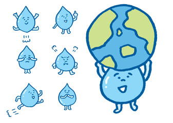 青い水滴のかわいいキャライラスト
