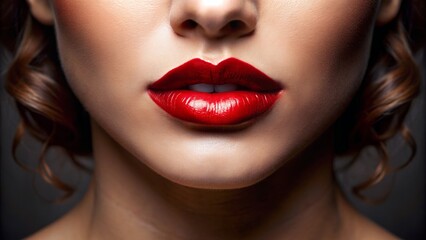 Fototapeta premium Sultry red lips close-up on a blank background with subtle shine and delicate curves, conveying confidence and seductive charm.