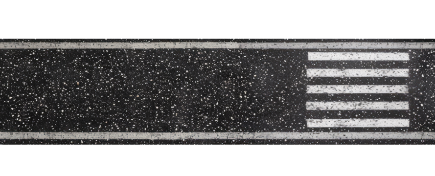 Asphalt road with crosswalk isolated on transparent background, top view