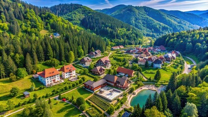 Aerial view of Praid resort in picturesque Harghita county, Romania, Praid, resort, aerial view