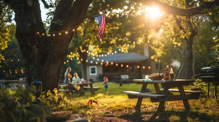 Obraz premium A family is enjoying a sunny day in their backyard