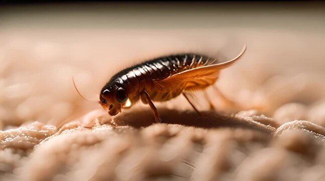 Cat flea bite the cat skin