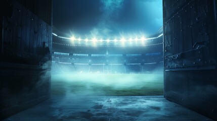 Stadium Entrance at Night with Foggy Atmosphere - Generative AI