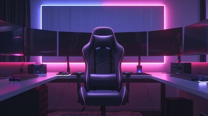 Fototapeta premium Modern Gaming Setup with Neon Lights - Generative AI