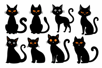 Set of halloween cat vector illustration, Halloween cat silhouette vector art