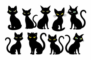 Set of halloween cat vector illustration, Halloween cat silhouette vector art