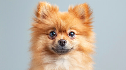 Small Pomeranian dog with a cute expression, isolated on white background