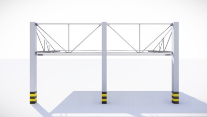 Large parking roof 3D model and illustration with design elements such as metal, architecture.