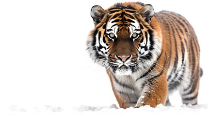 Fototapeta premium Powerful Tiger Prowling Through Jungle on White Background