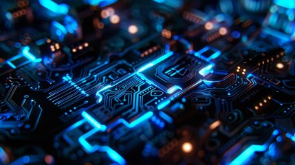 Obraz premium High-Tech Circuit Board with Glowing Blue Lines - Generative AI