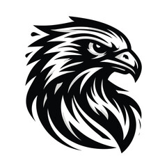 Illustration of a fierce falcon in black and white