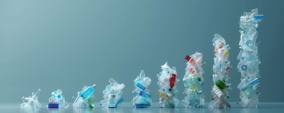 Graph showing reduction of plastic waste over time, waste management success, sustainability.