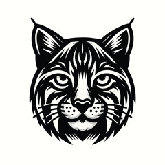 Illustration of a fierce bobcat in black and white