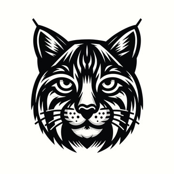 recommend clip art: Illustration of a fierce bobcat in black and white